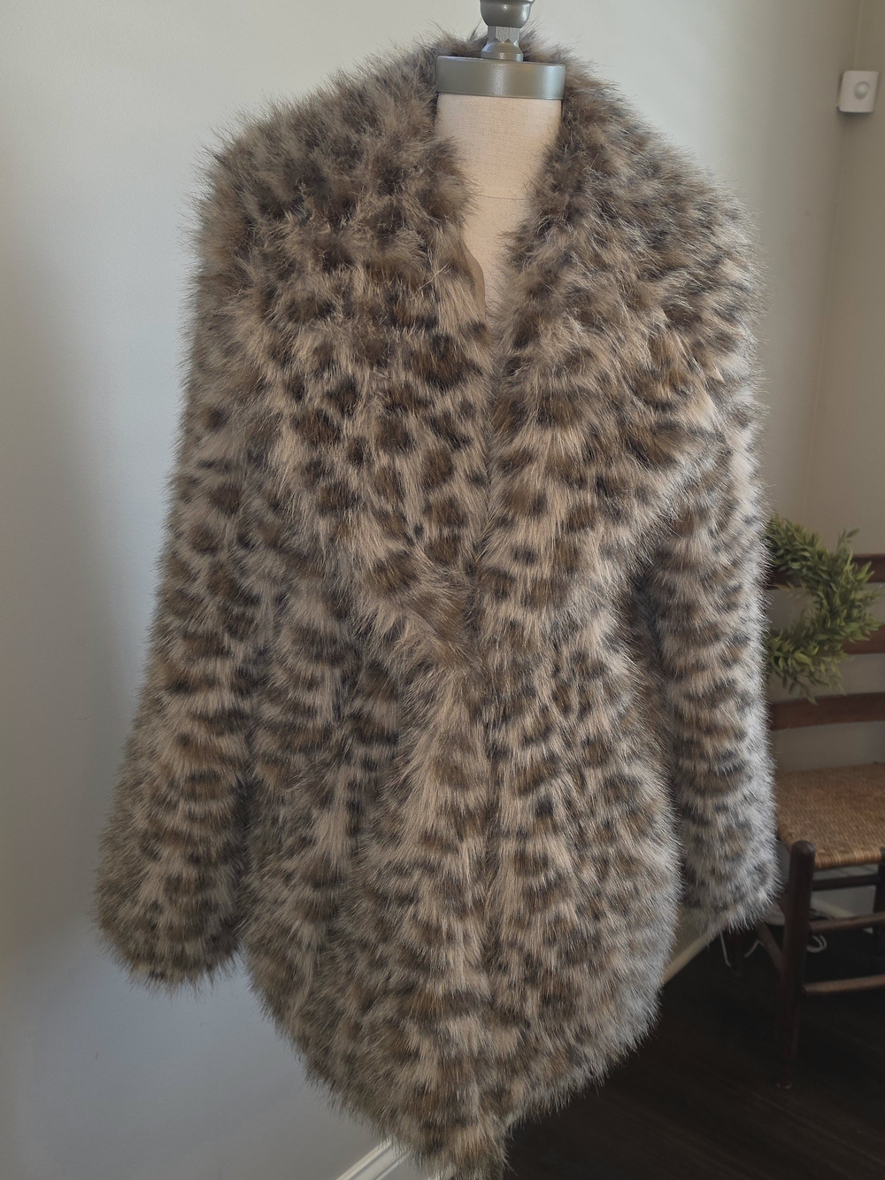 wild fable Leopard-Print Teddy Jacket in Taupe and Brown